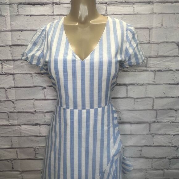 J.Crew Women's Blue White Striped Short Sleeve Wrap Dress Size 14 - Picture 4 of 10